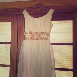 Vintage 1950's white gown pink flowers xs/s